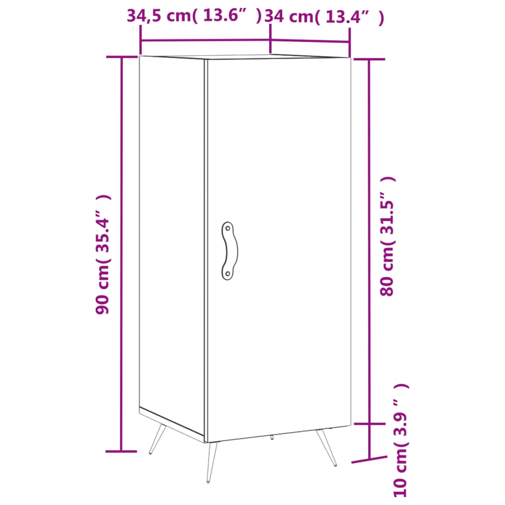 vidaXL Dressoir 34,5x34x90 cm bewerkt hout wit