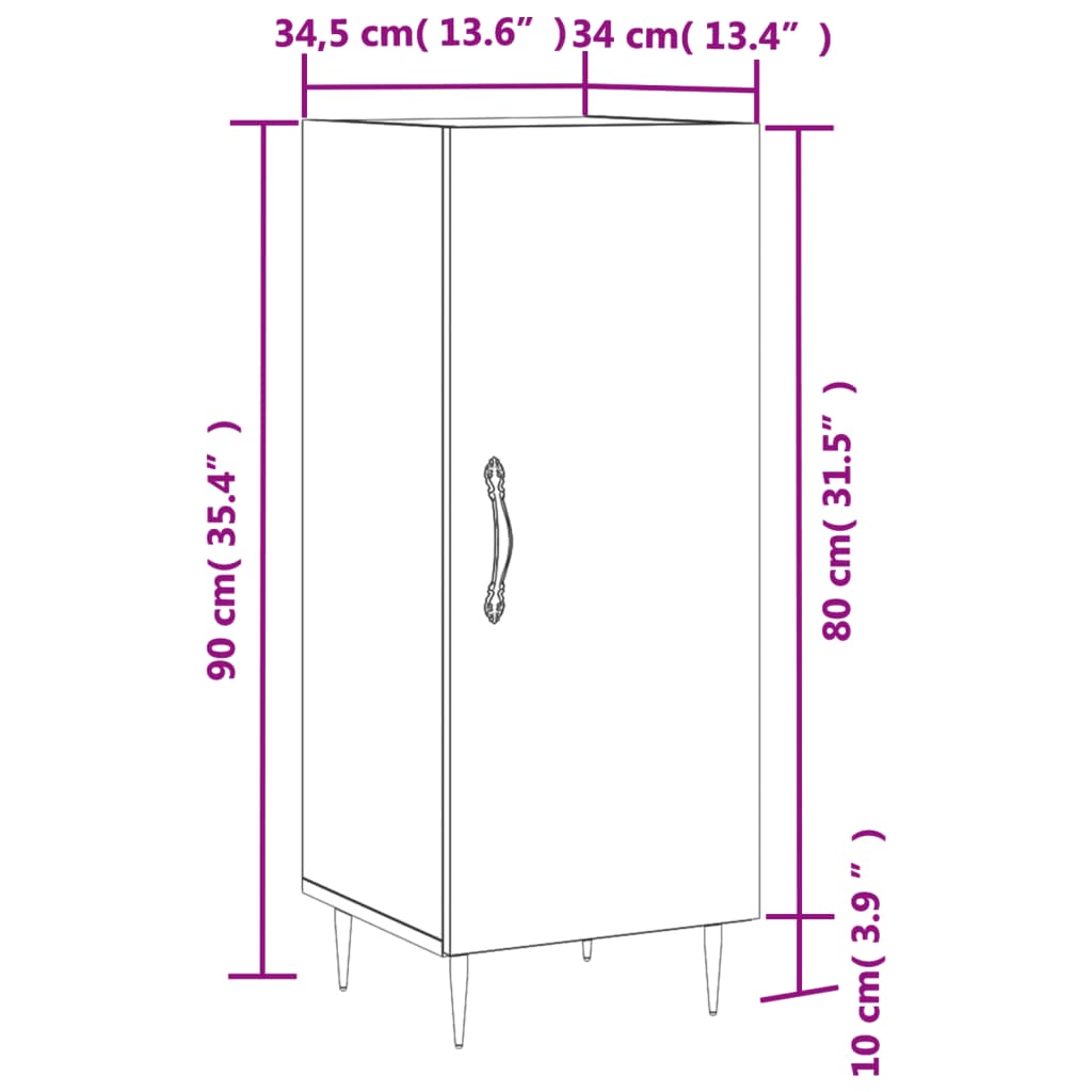 vidaXL Dressoir 34,5x34x90 cm bewerkt hout hoogglans wit