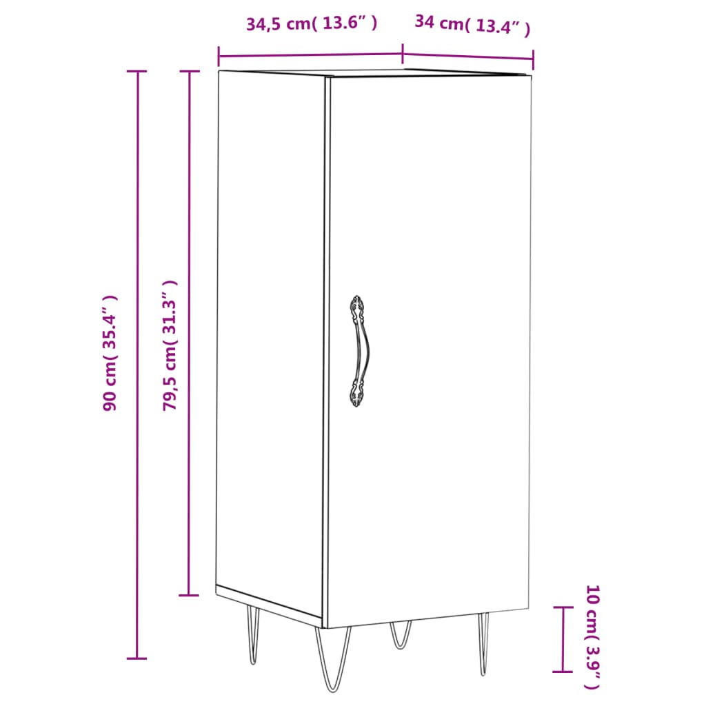 vidaXL Dressoir 34,5x34x90 cm bewerkt hout wit