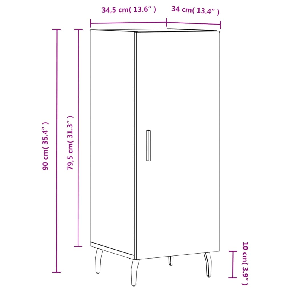 vidaXL Dressoir 34,5x34x90 cm bewerkt hout wit