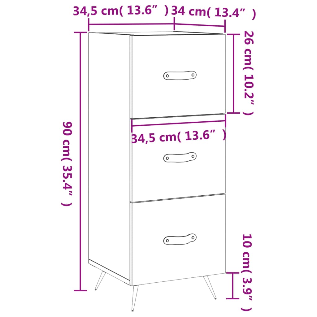 vidaXL Dressoir 34,5x34x90 cm bewerkt hout wit
