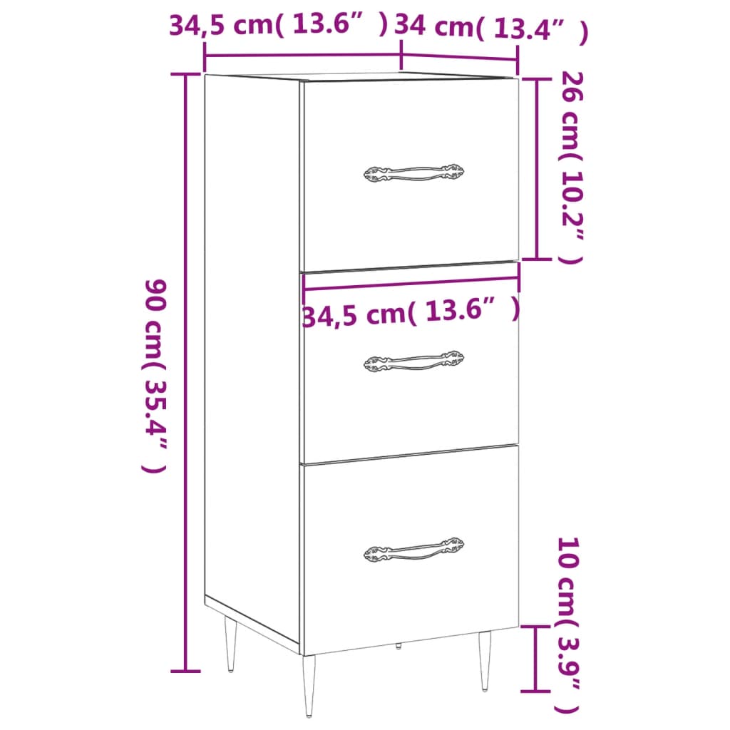 vidaXL Dressoir 34,5x34x90 cm bewerkt hout betongrijs