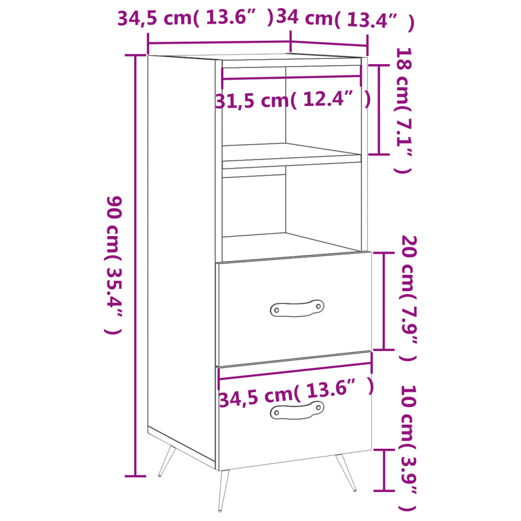 vidaXL Sideboard 34.5x34x90 cm engineered wood white