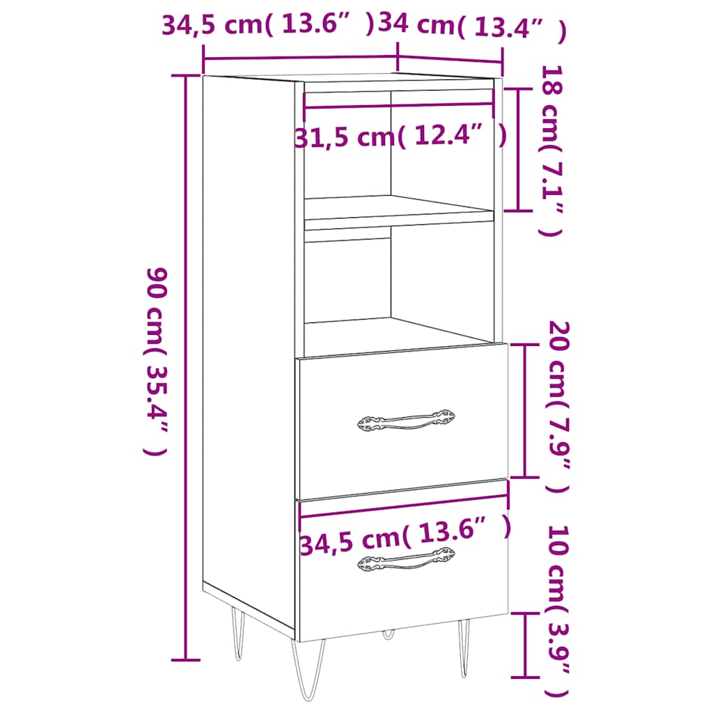 vidaXL Dressoir 34,5x34x90 cm bewerkt hout wit