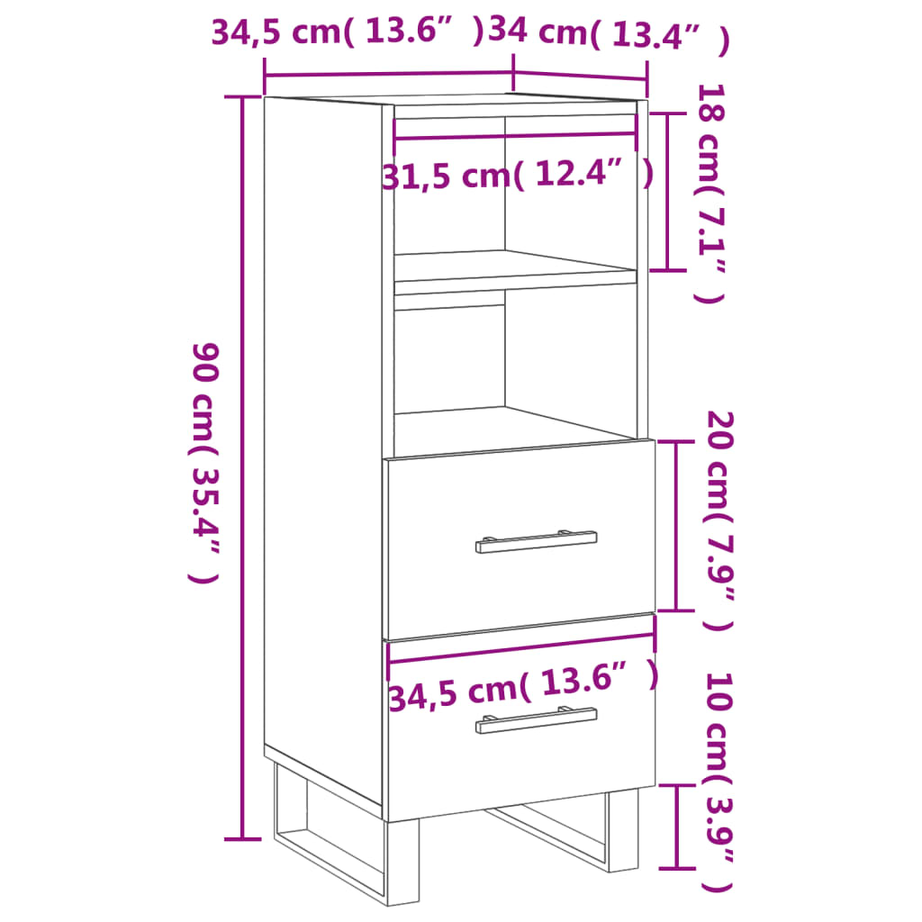 vidaXL Sideboard 34.5x34x90 cm engineered wood white