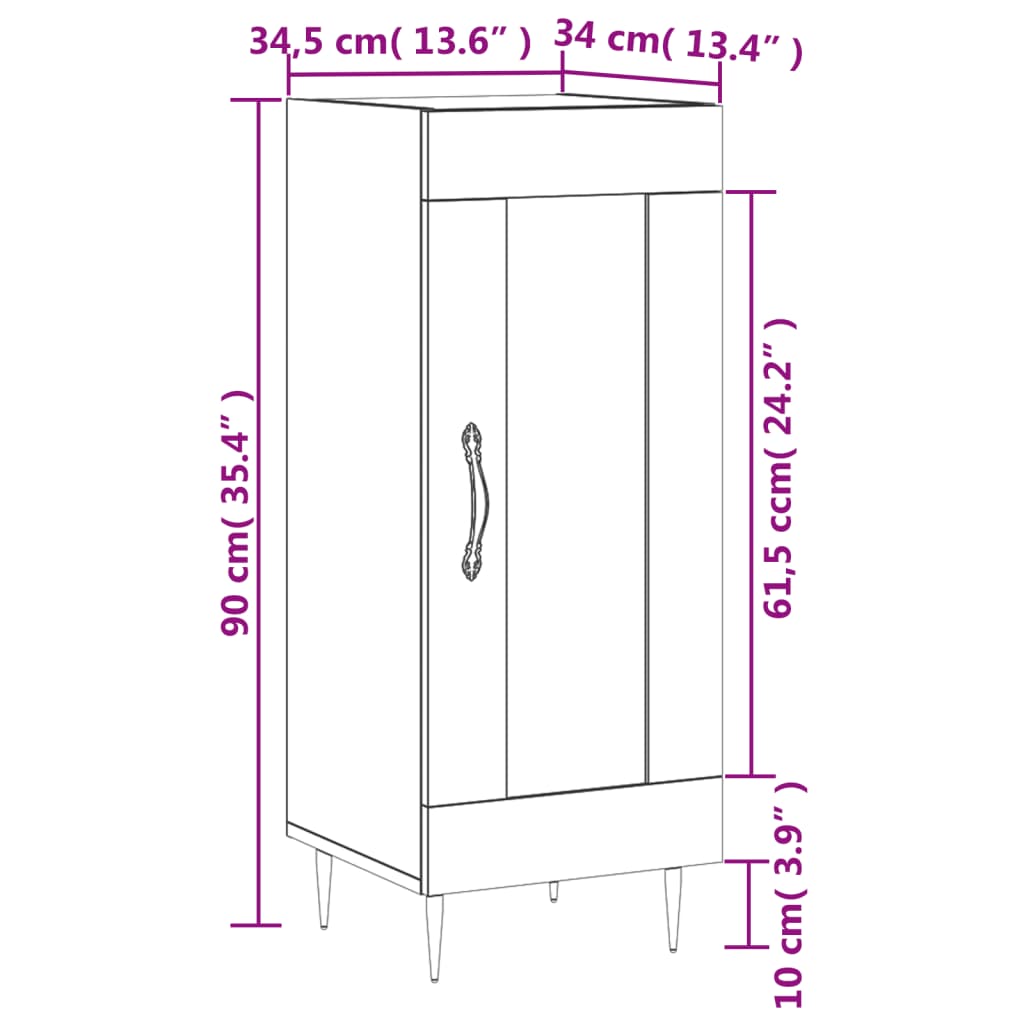 vidaXL Dressoir 34,5x34x90 cm bewerkt hout wit