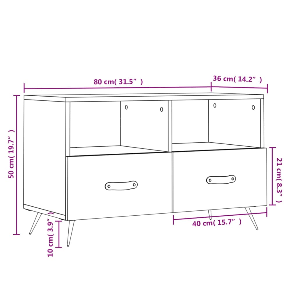 vidaXL Tv-meubel 80x36x50 cm bewerkt hout wit