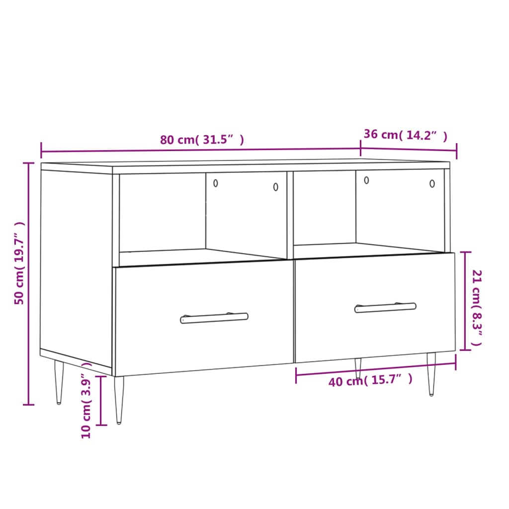 vidaXL TV cabinet 80x36x50 cm engineered wood white