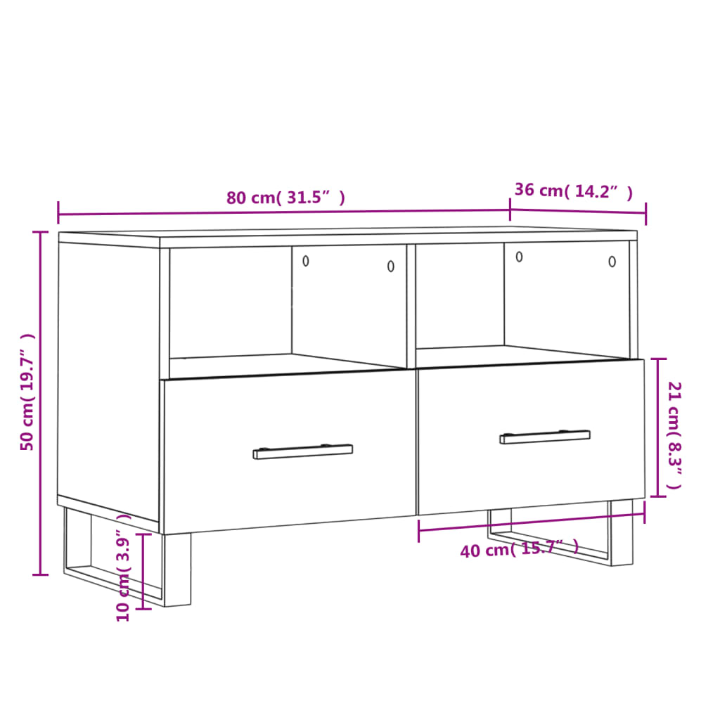 vidaXL Tv-meubel 80x36x50 cm bewerkt hout wit