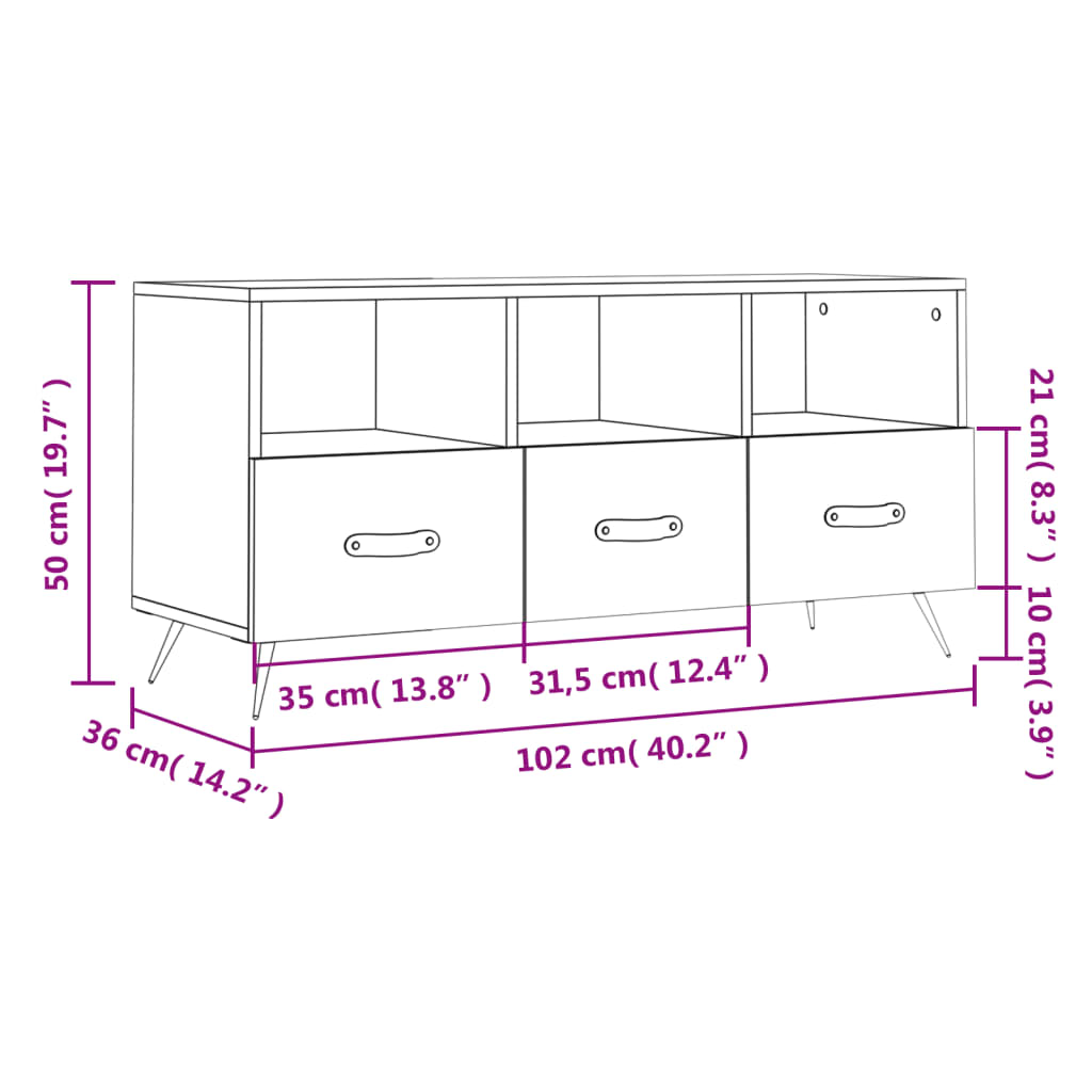 vidaXL Tv-meubel 102x36x50 cm bewerkt hout wit