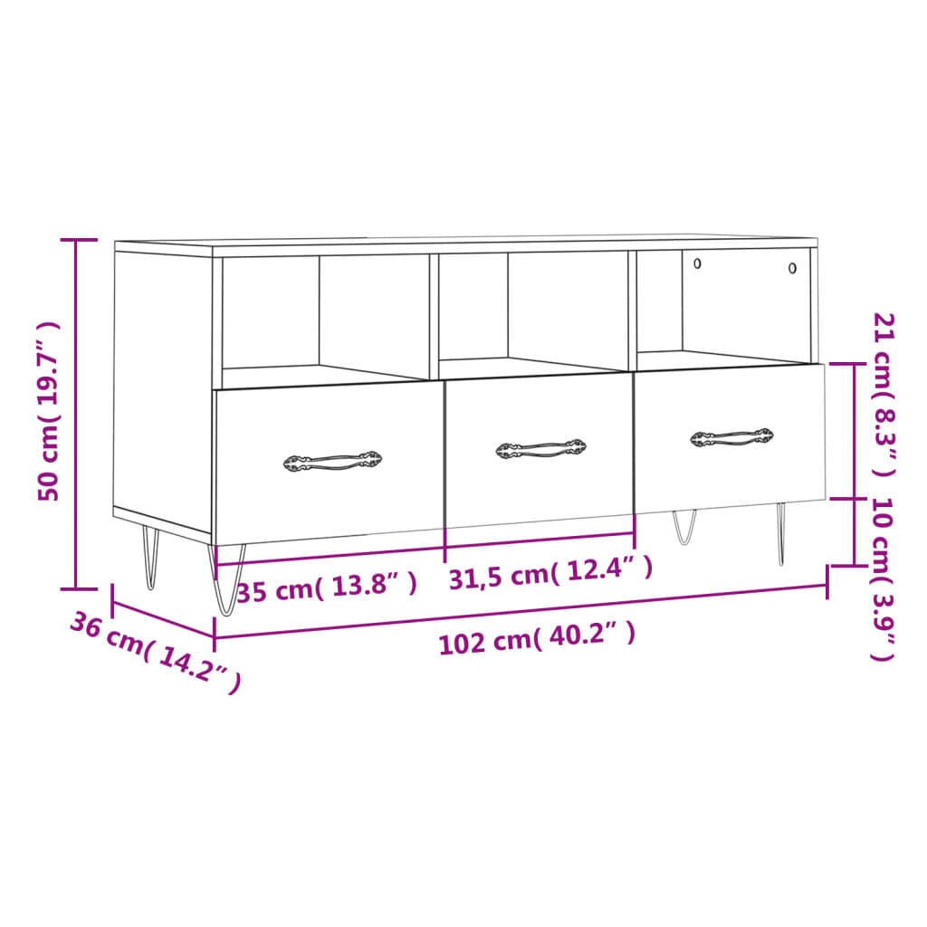vidaXL Tv-meubel 102x36x50 cm bewerkt hout zwart