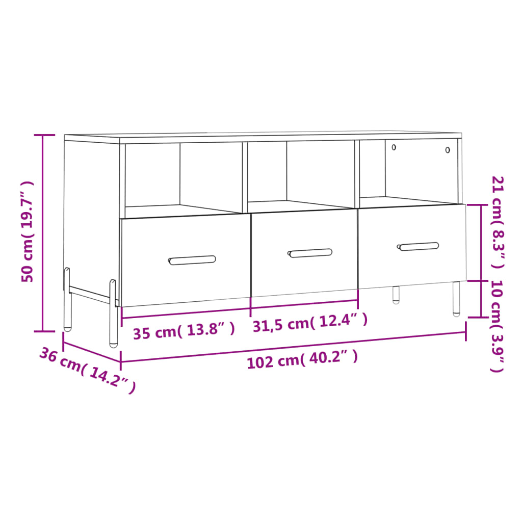 vidaXL Tv-meubel 102x36x50 cm bewerkt hout wit