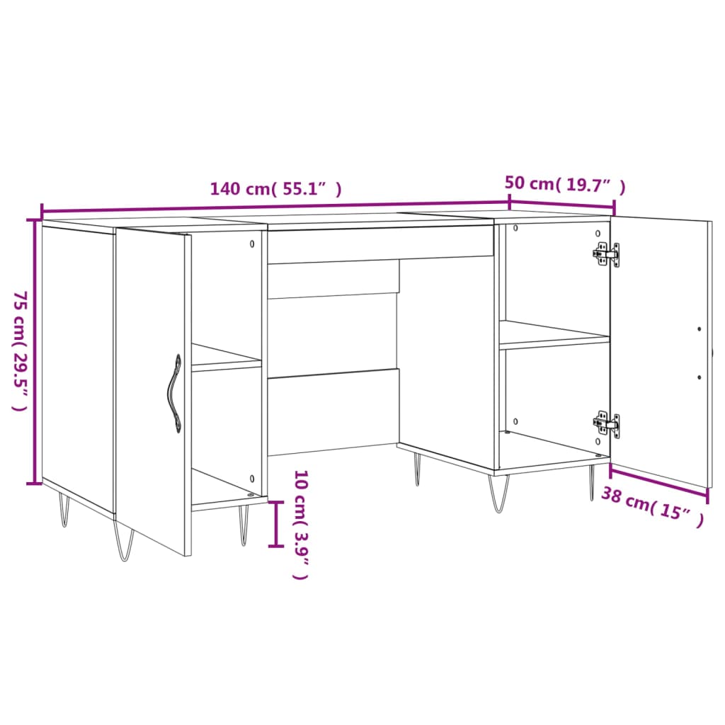 vidaXL Bureau 140x50x75 cm bewerkt hout wit