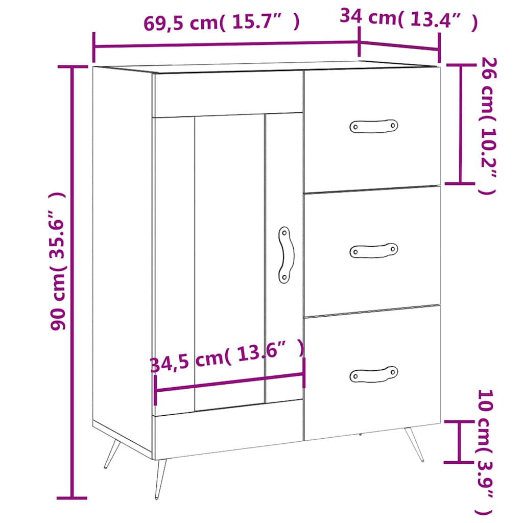 vidaXL Sideboard 69.5x34x90 cm Engineered Wood White