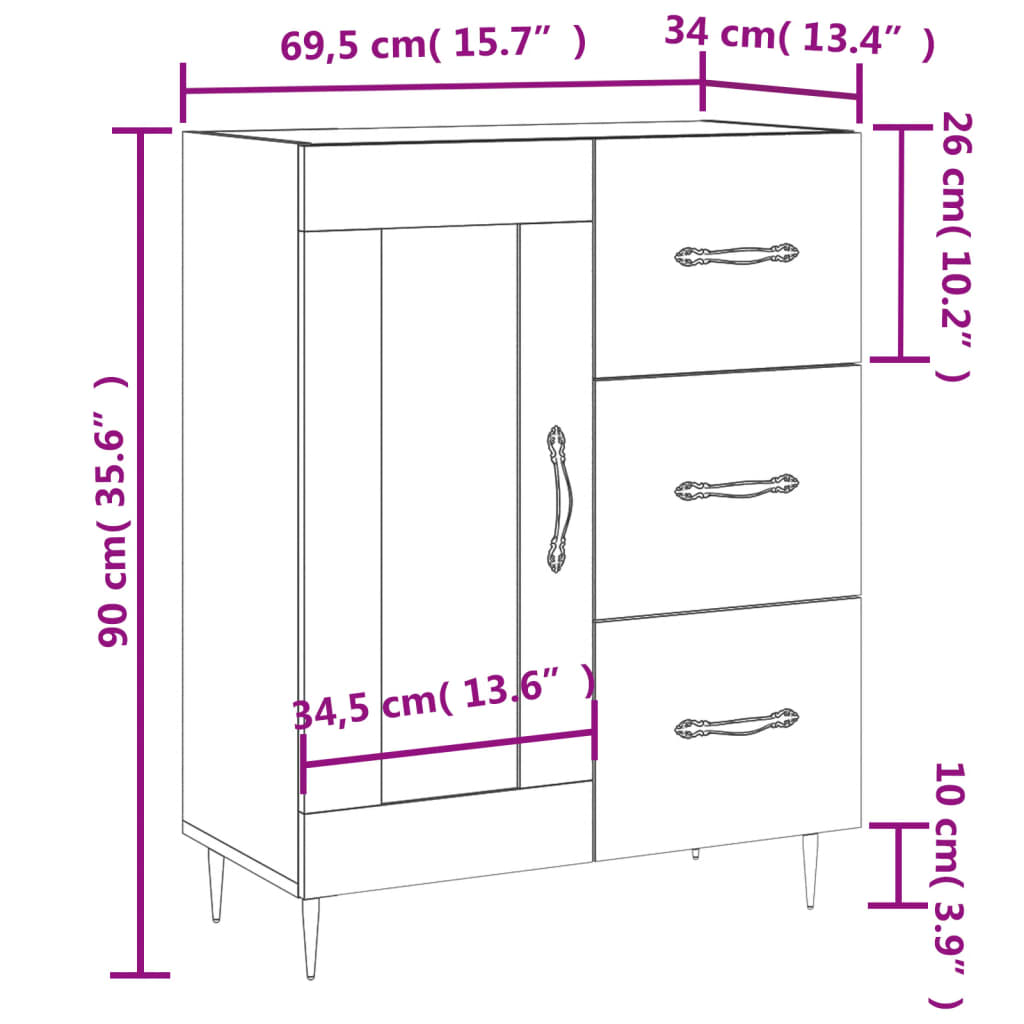 vidaXL Sideboard 69.5x34x90 cm Engineered Wood White