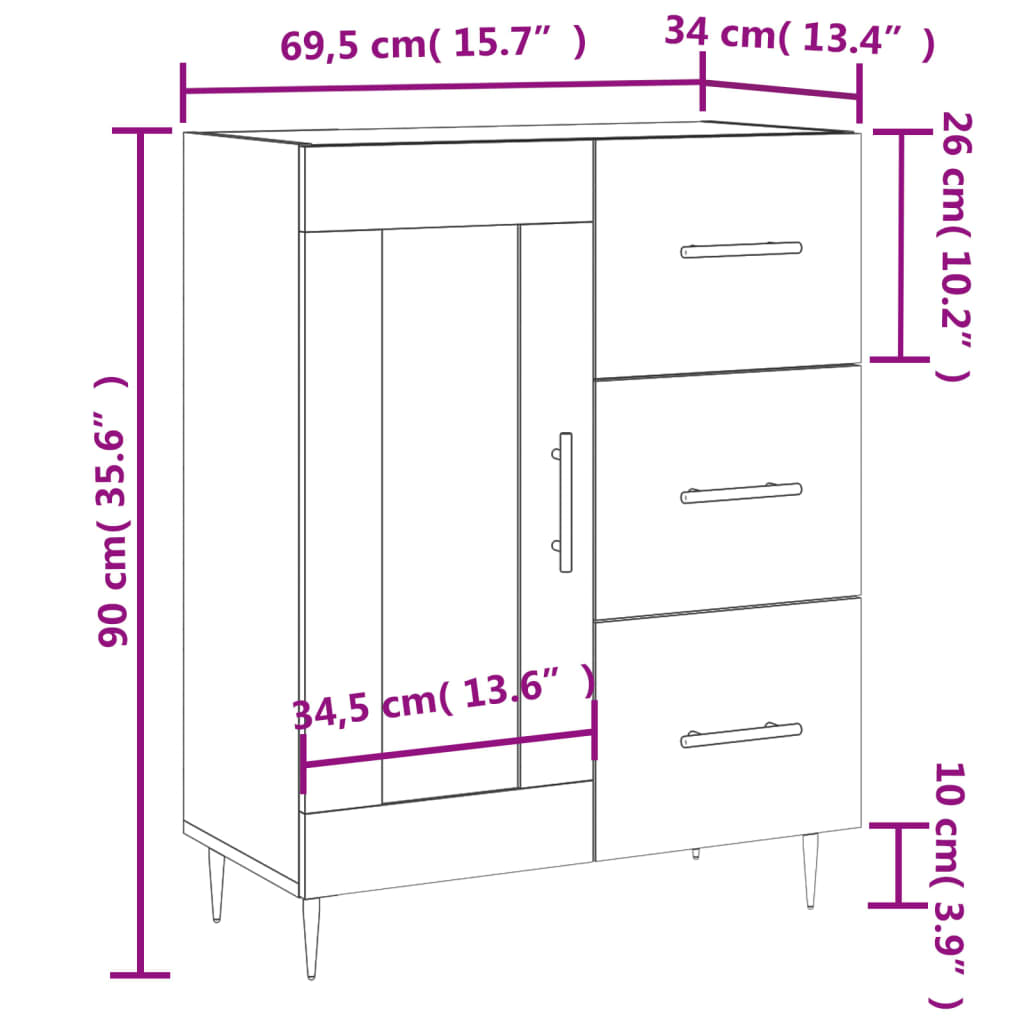 vidaXL Sideboard 69.5x34x90 cm engineered wood concrete grey