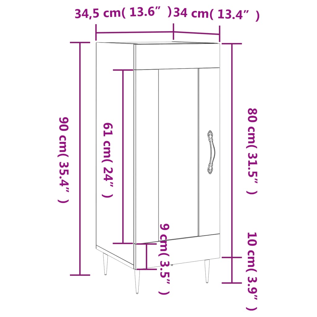 vidaXL Dressoir 34,5x34x90 cm bewerkt hout wit