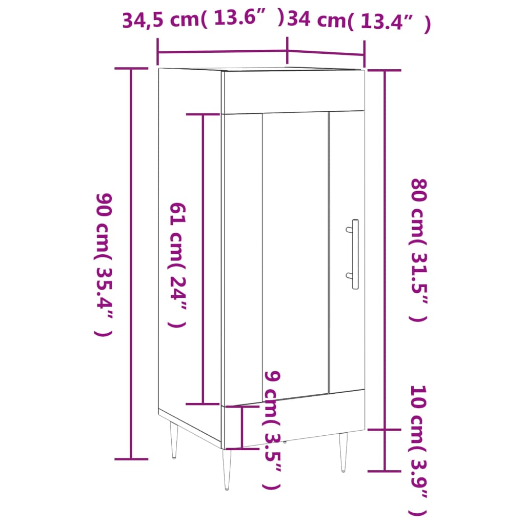 vidaXL Dressoir 34,5x34x90 cm bewerkt hout betongrijs
