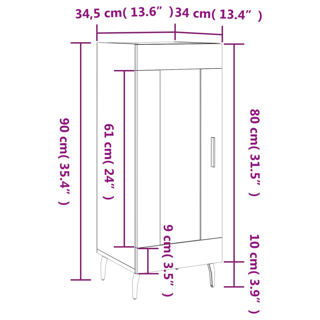 vidaXL Dressoir 34,5x34x90 cm bewerkt hout wit