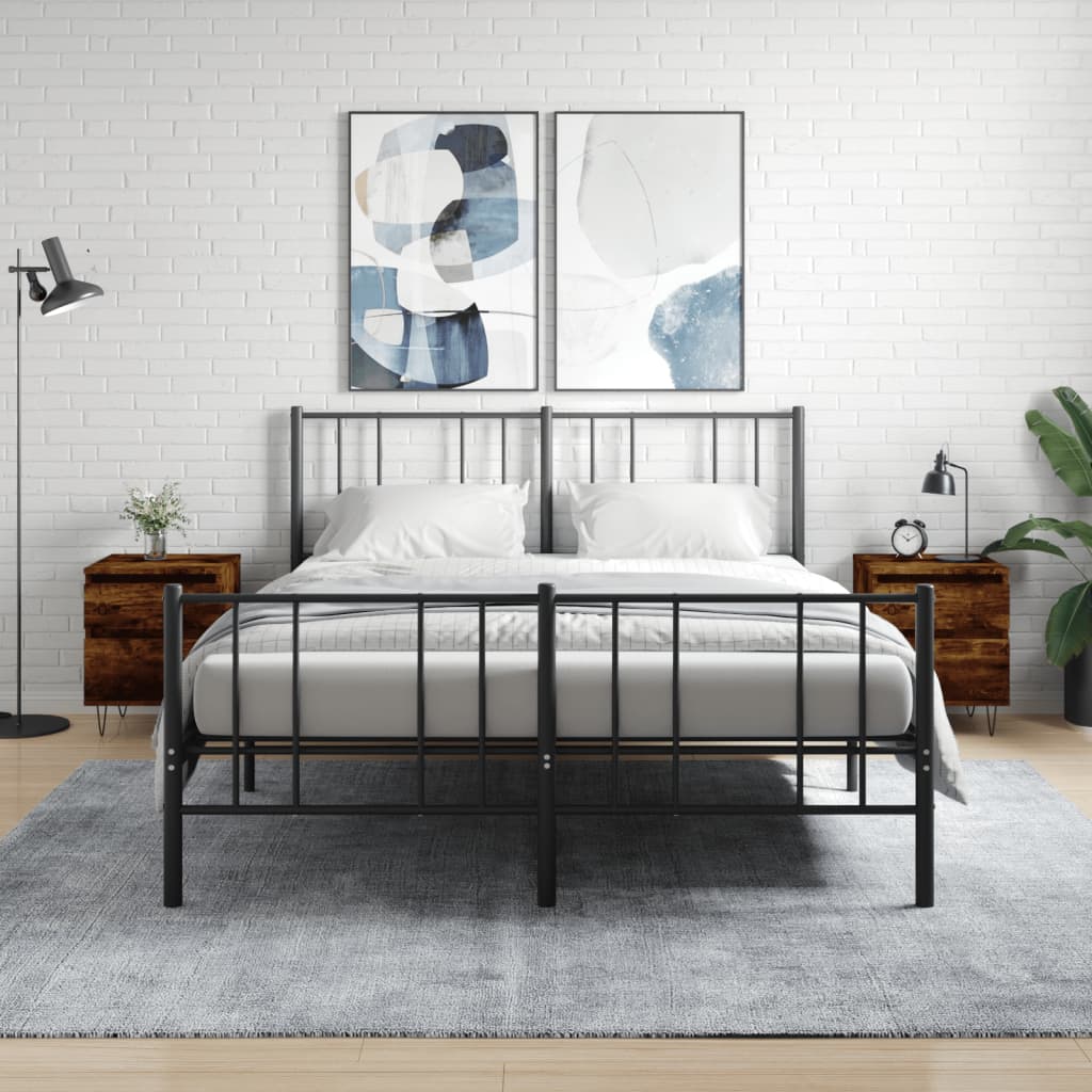 vidaXL Bedkast met lade Zwart Eiken 40 x 35 x 50 cm Bewerkt hout