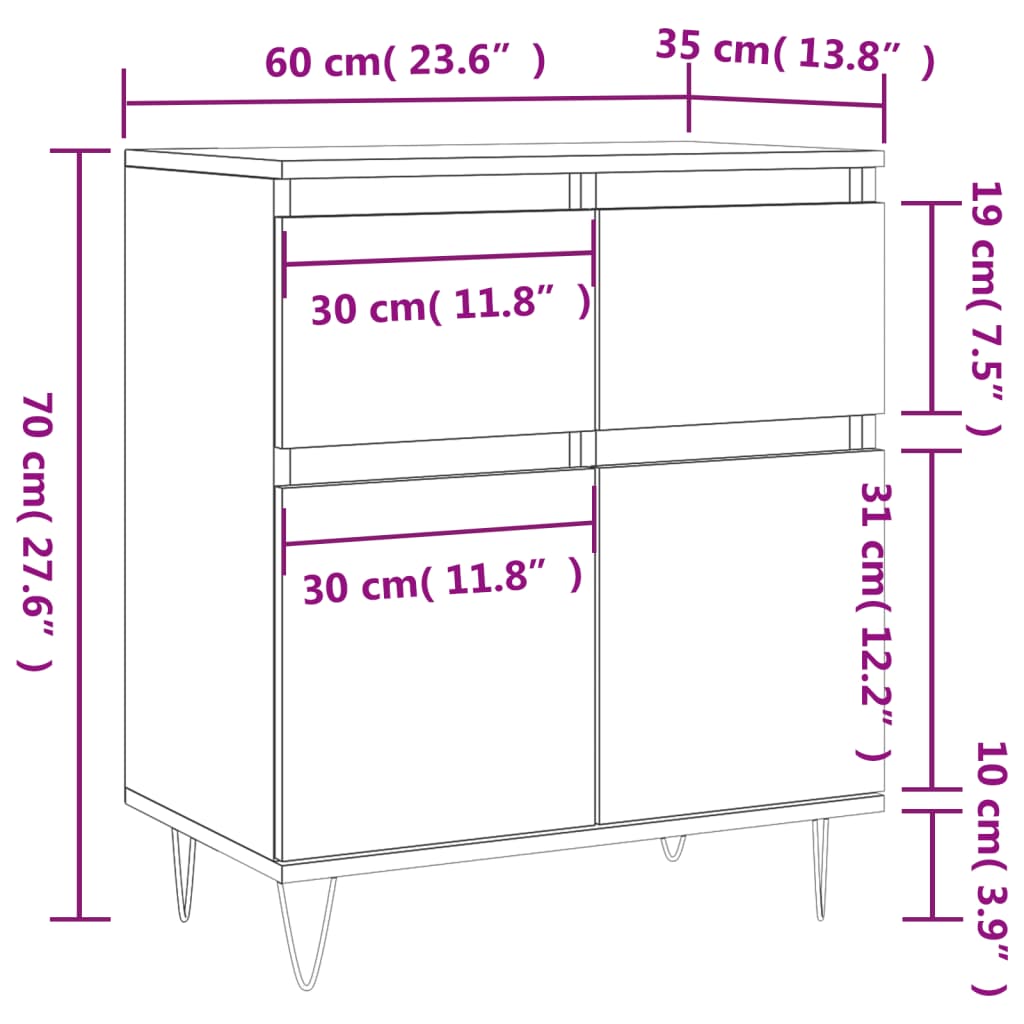 vidaXL Sideboard 60x35x70 cm engineered wood white