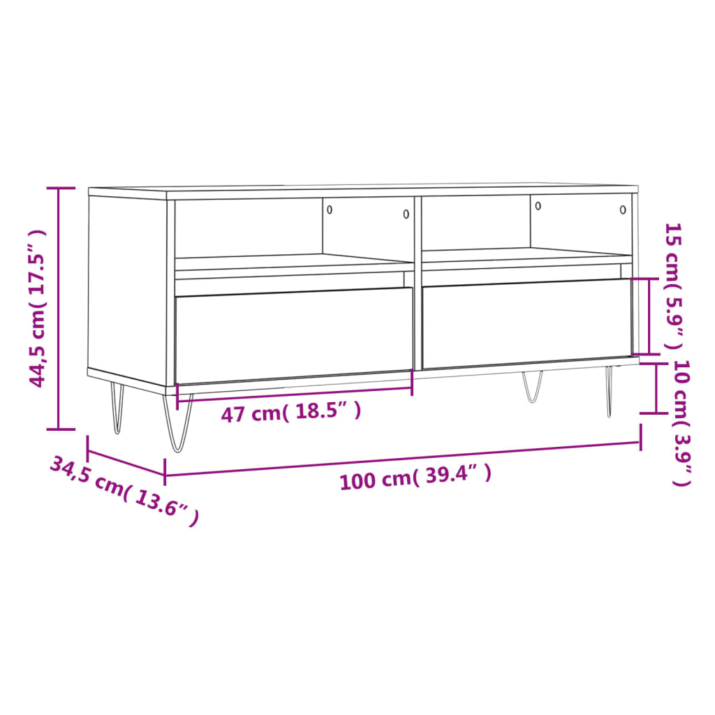 vidaXL Tv-meubel 100x34,5x44,5 cm bewerkt hout wit