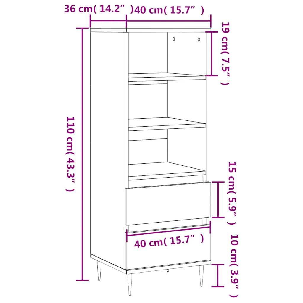 vidaXL Hoge kast 40x36x110 cm bewerkt hout wit