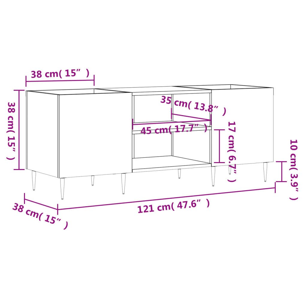 vidaXL Platenkast 121x38x48 cm bewerkt hout wit