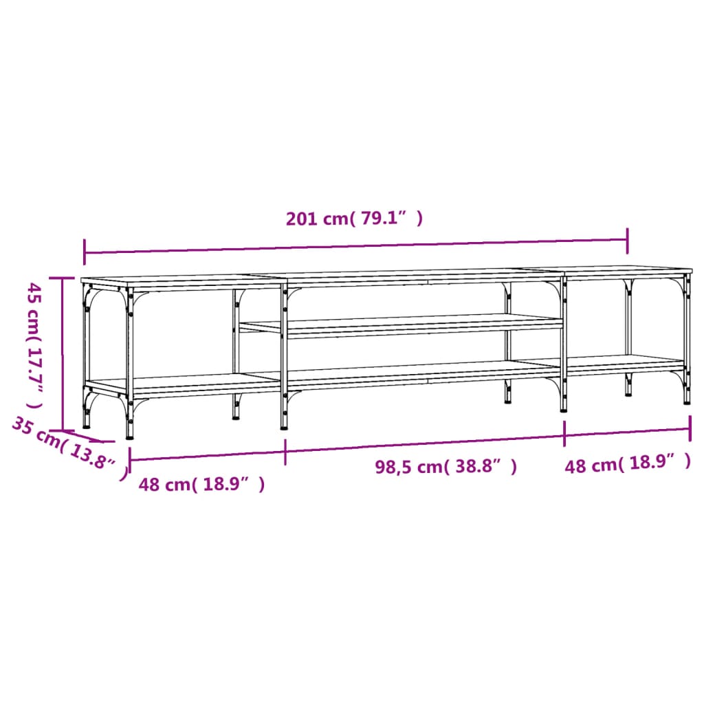 vidaXL Tv-meubel 100x33x45 cm bewerkt hout en ijzer sonoma eikenkleur