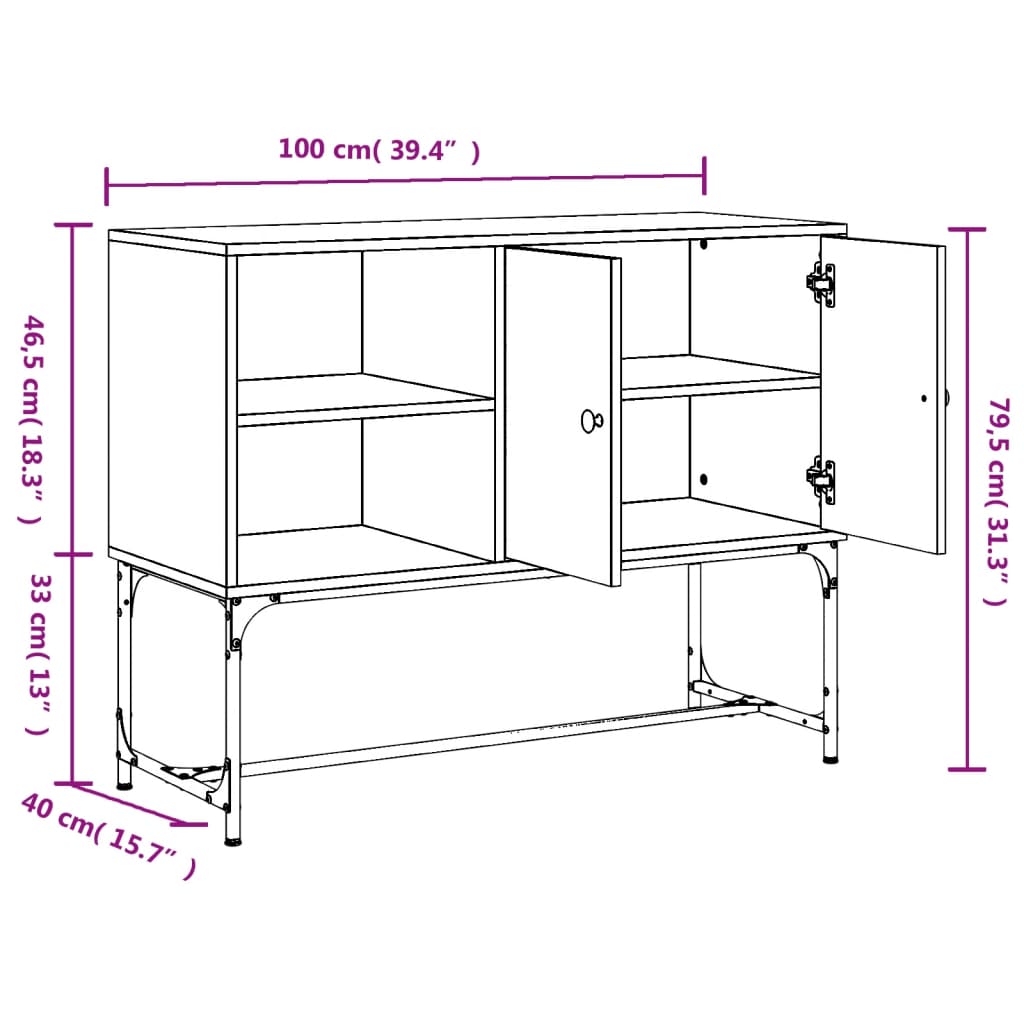 vidaXL Dressoir 100x40x79,5 cm bewerkt hout gerookt eikenkleurig