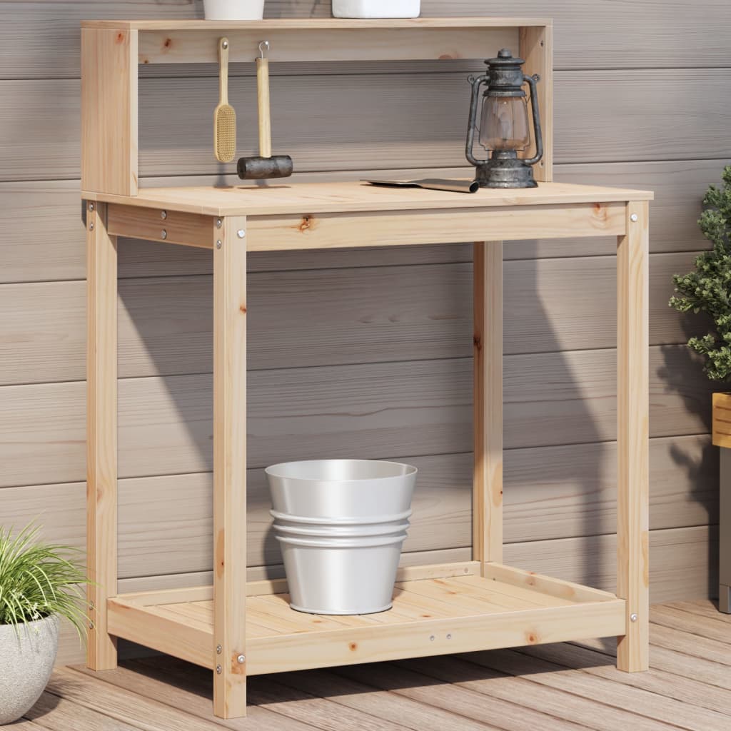 vidaXL Oppottafel met schappen 82,5x50x109,5 cm massief grenenhout