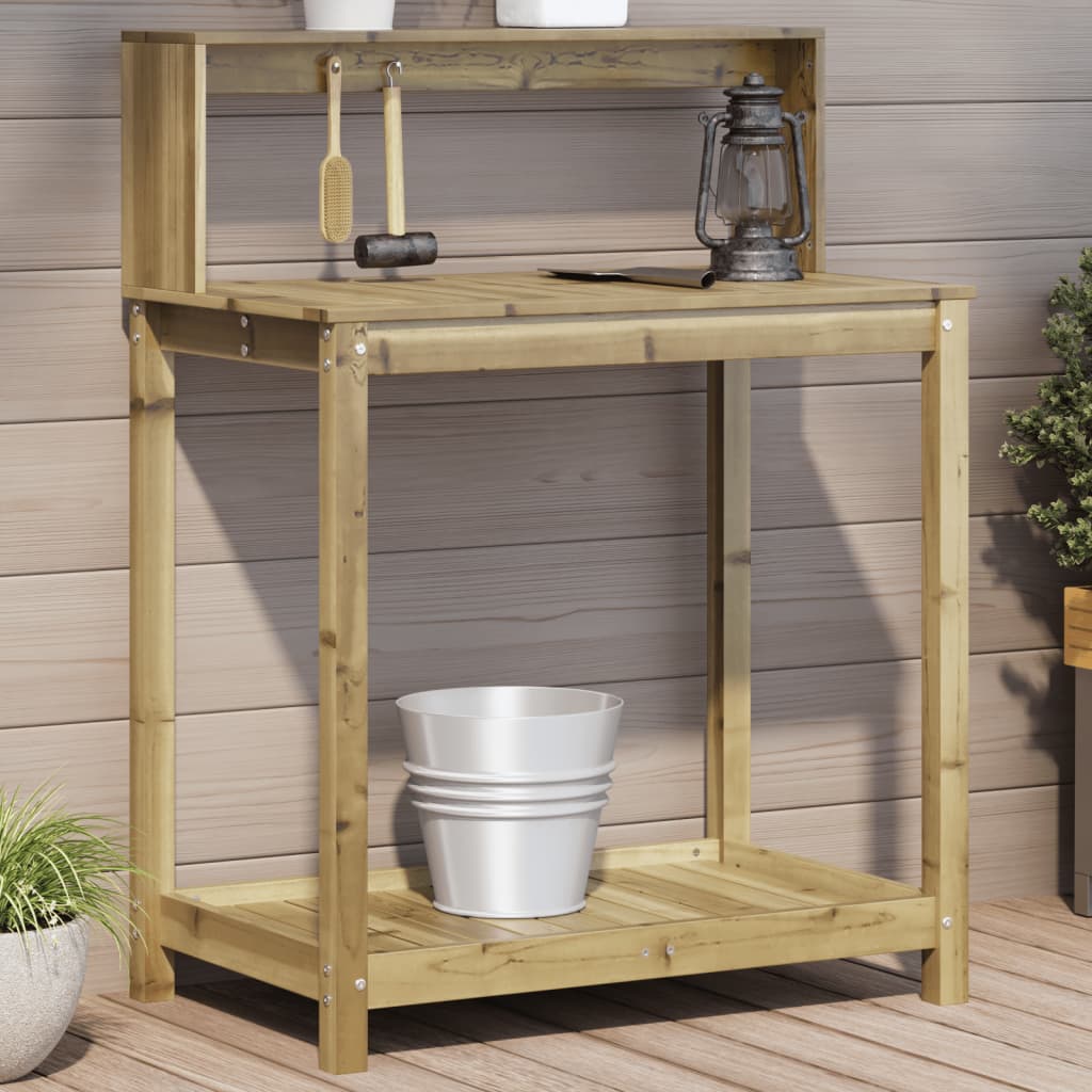 vidaXL Oppottafel met schappen 82,5x50x109,5 cm massief grenenhout