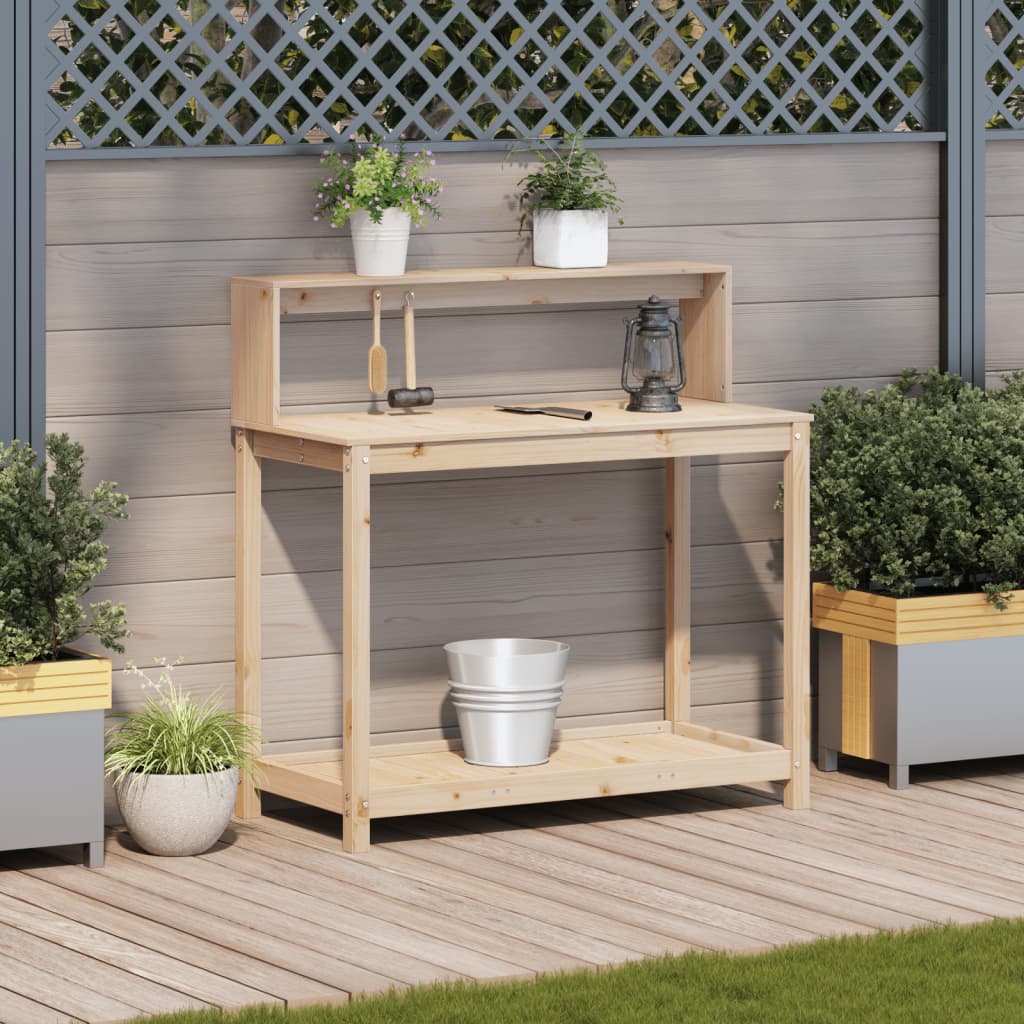 vidaXL Oppottafel met schappen 82,5x50x109,5 cm massief grenenhout