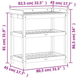 vidaXL Oppottafel met schappen 82,5x45x86,5 cm massief grenenhout