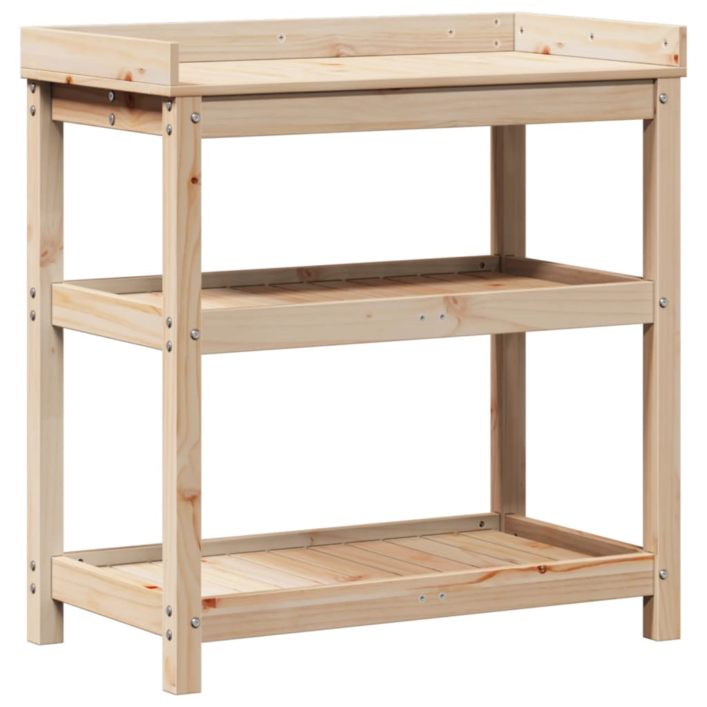 vidaXL Oppottafel met schappen 82,5x45x86,5 cm massief grenenhout