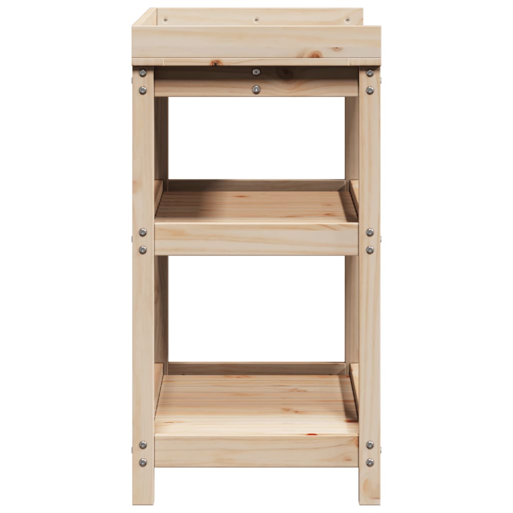 vidaXL Oppottafel met schappen 82,5x45x86,5 cm massief grenenhout