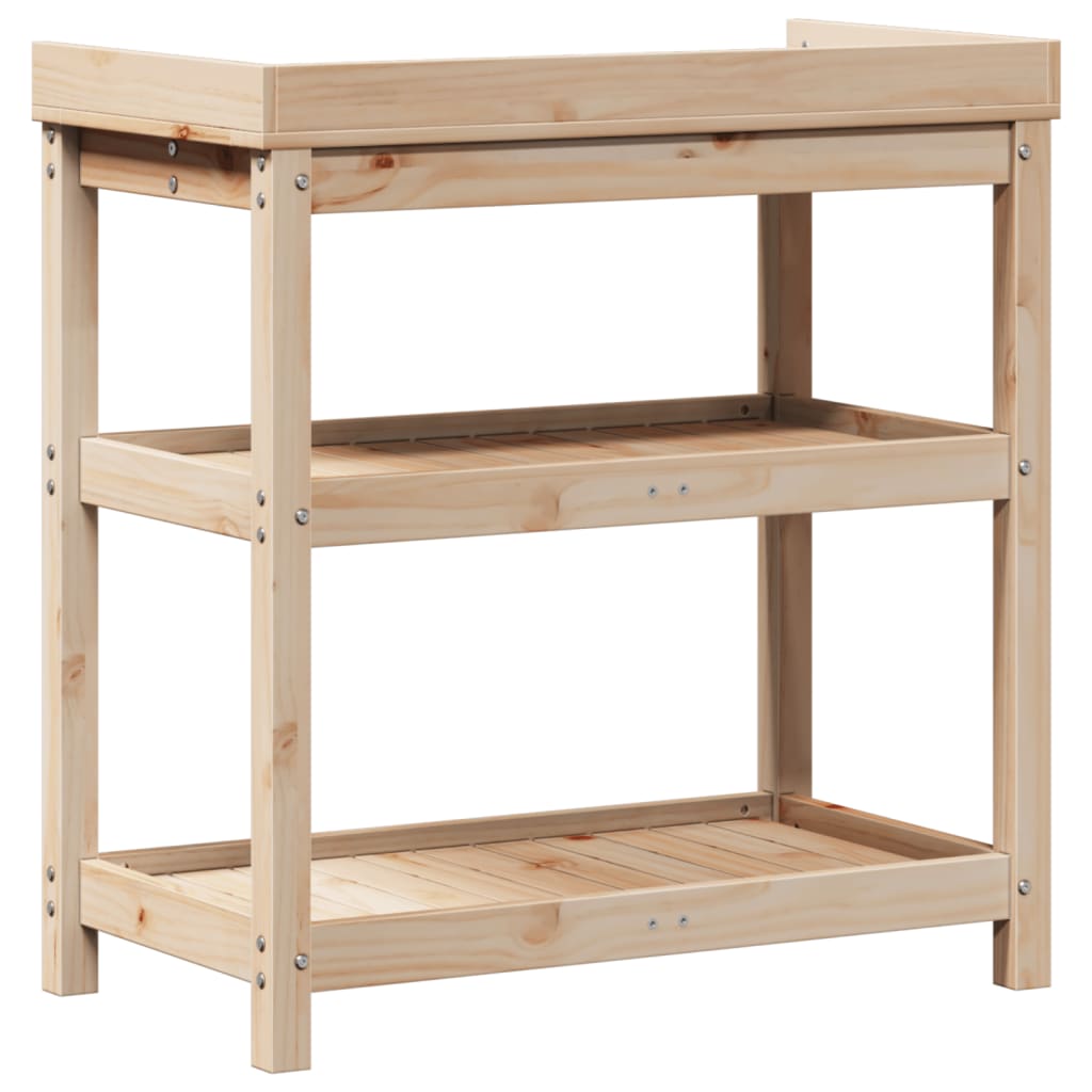 vidaXL Oppottafel met schappen 82,5x45x86,5 cm massief grenenhout