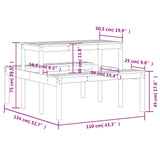 vidaXL Picknicktafel 110x134x75 cm massief grenenhout
