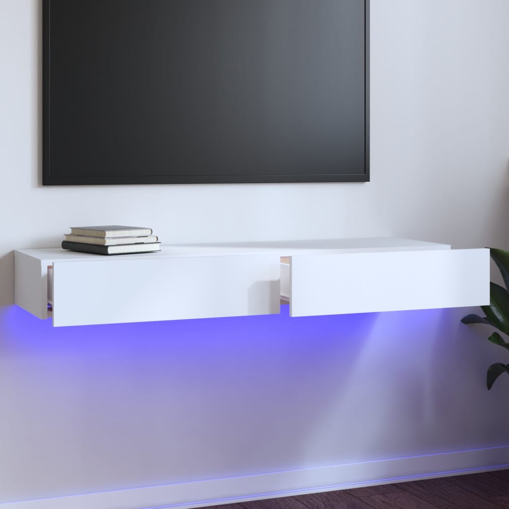 vidaXL TV Cabinet with LED Lights 120x35x15.5 cm White