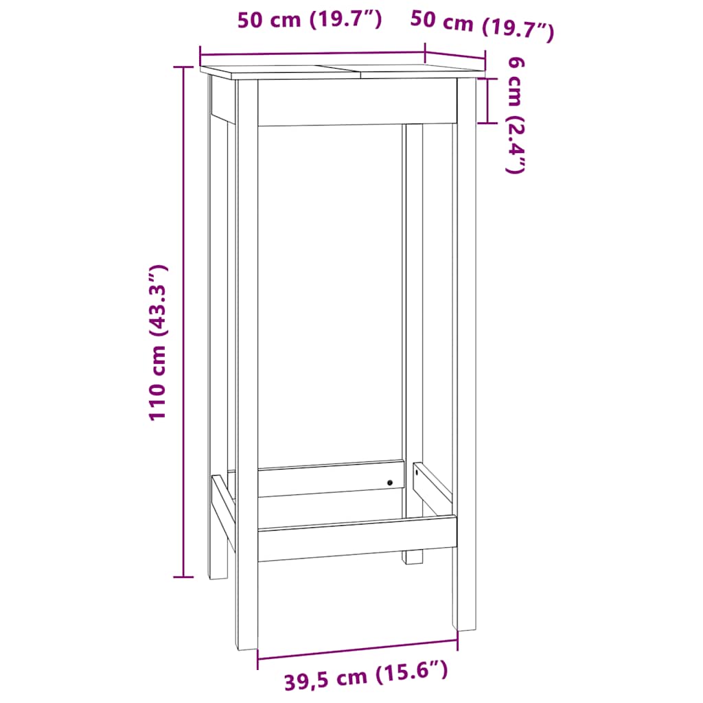 vidaXL Bartafel 50x50x110 cm massief grenenhout