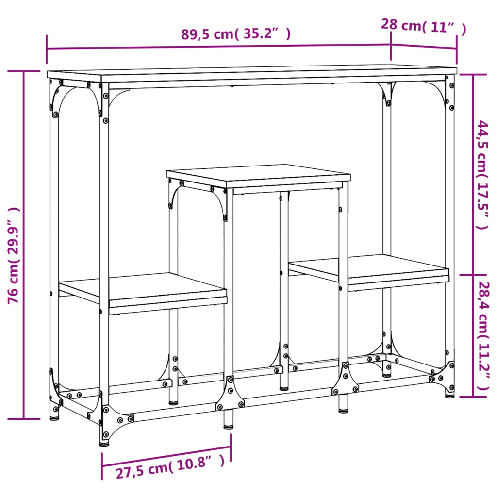 vidaXL Wandtafel 89,5x28x76 cm bewerkt hout zwart