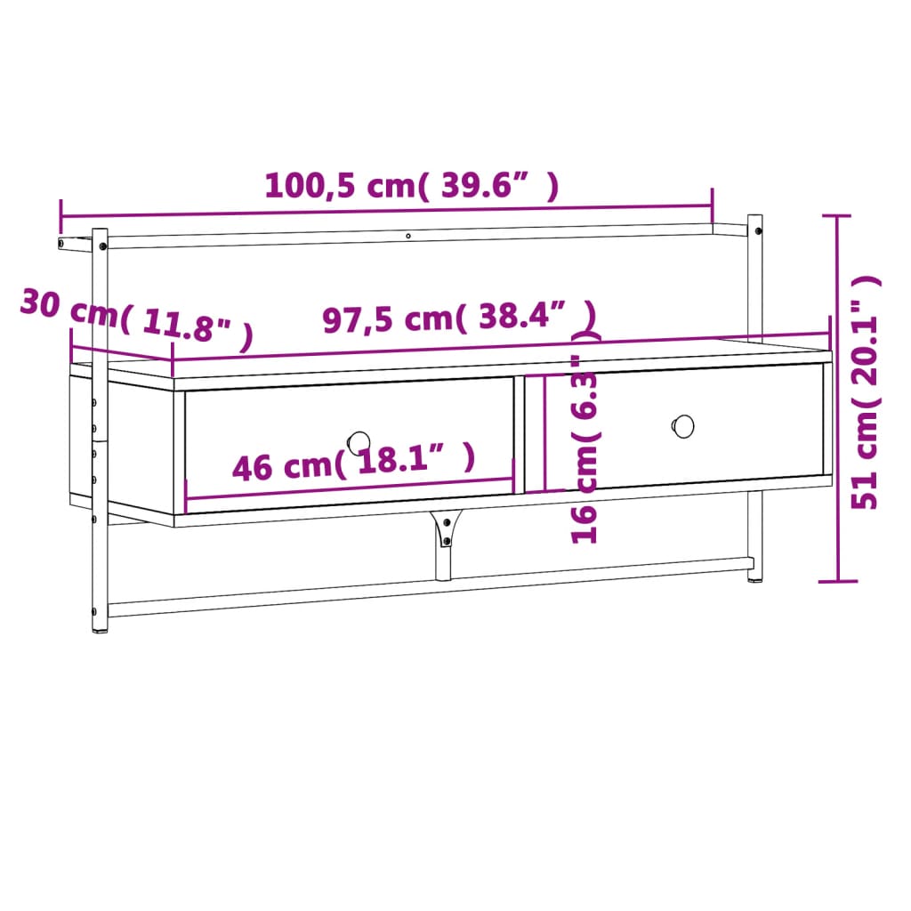 vidaXL Tv-meubel wandgemonteerd 60,5x30x51 cm bewerkt hout zwart