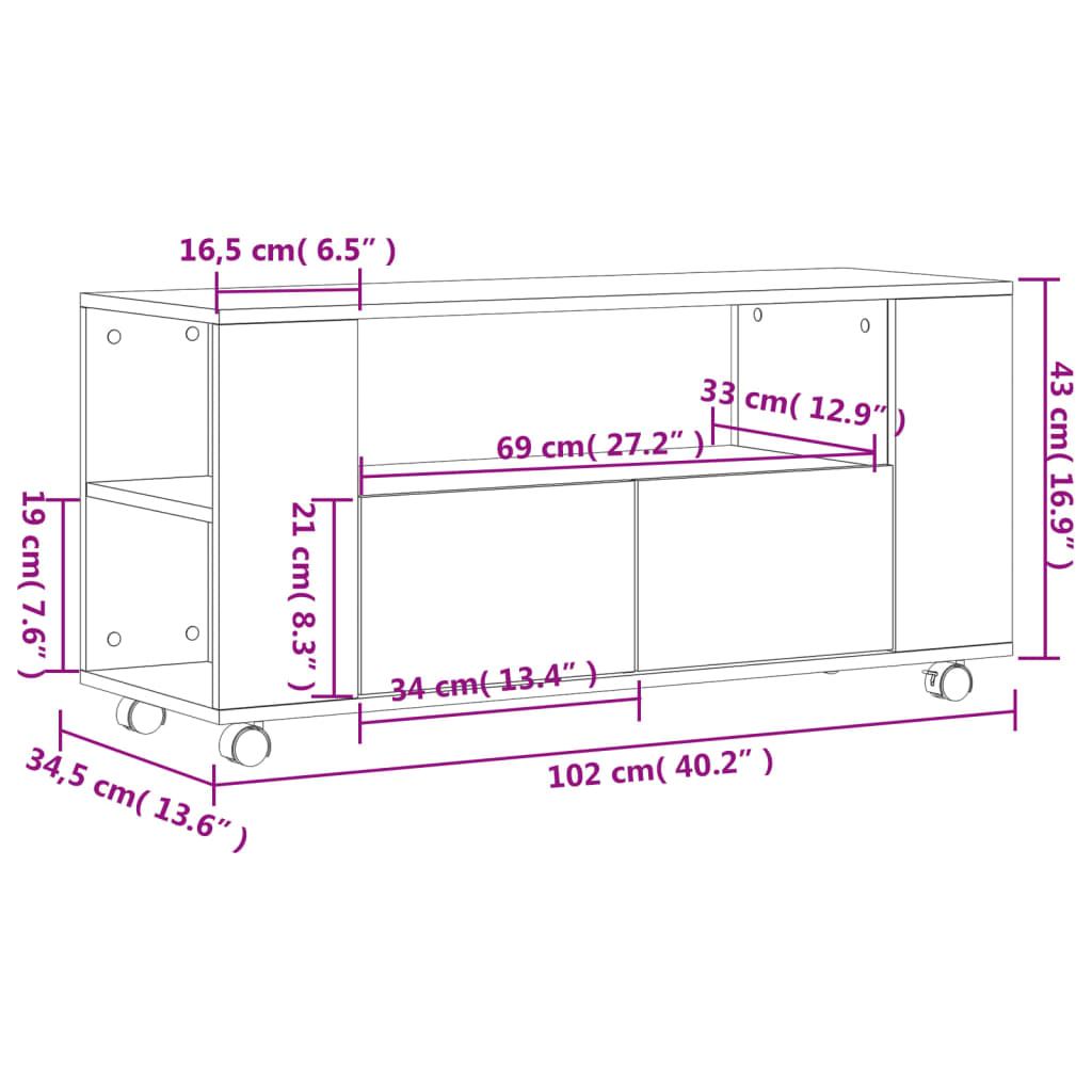 vidaXL TV cabinet 102x34.5x43 cm engineered wood white
