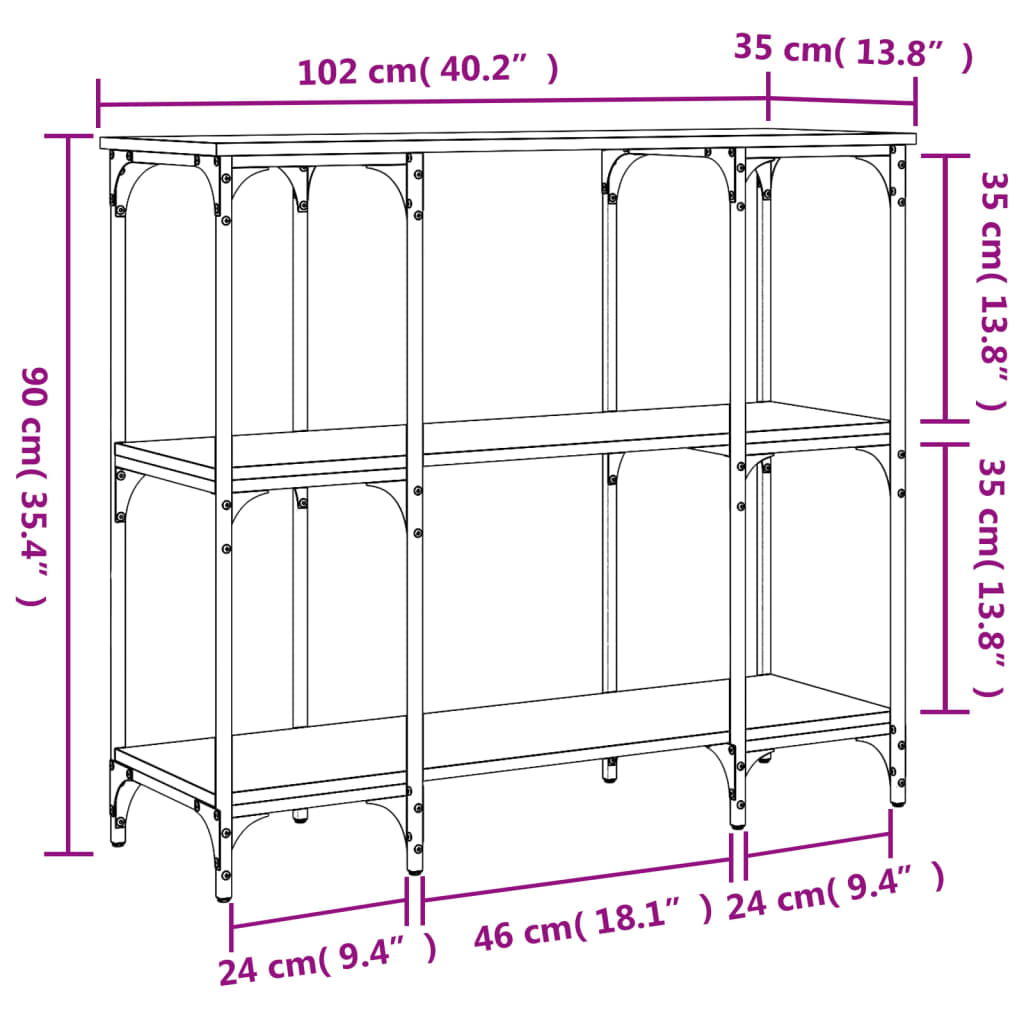 vidaXL Wandtafel 102x35x90 cm bewerkt hout zwart