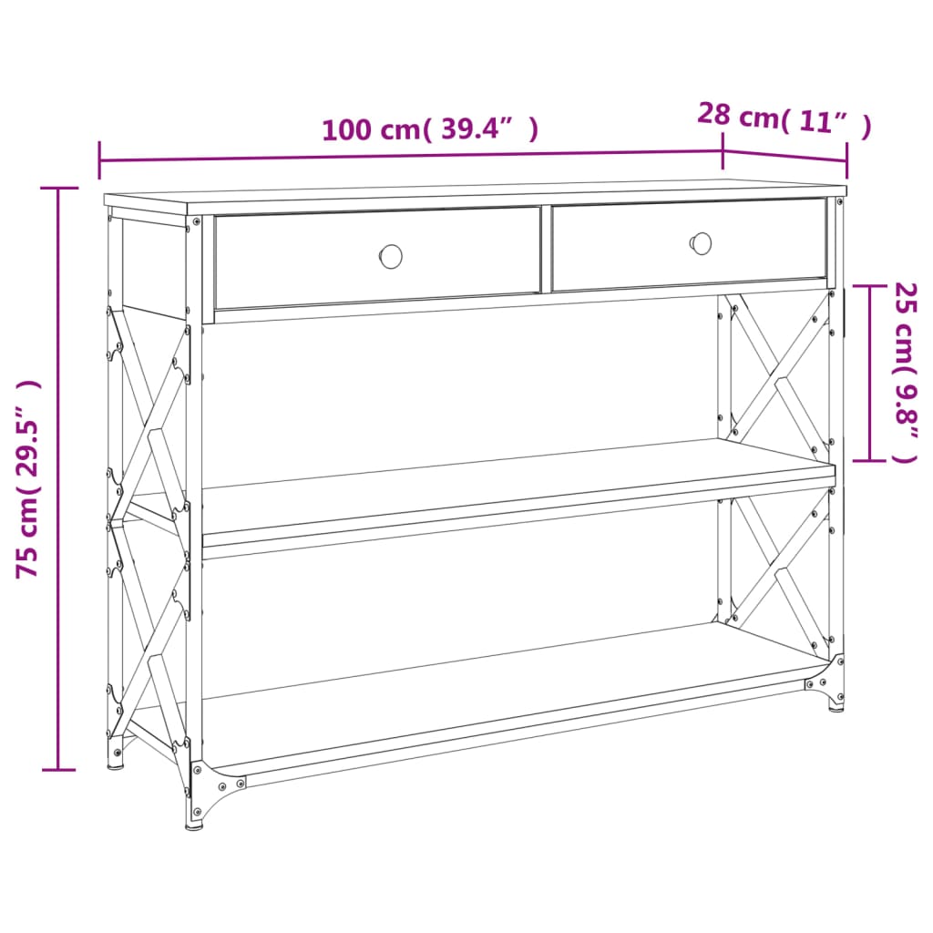 vidaXL Wandtafel 100x28x75 cm bewerkt hout zwart