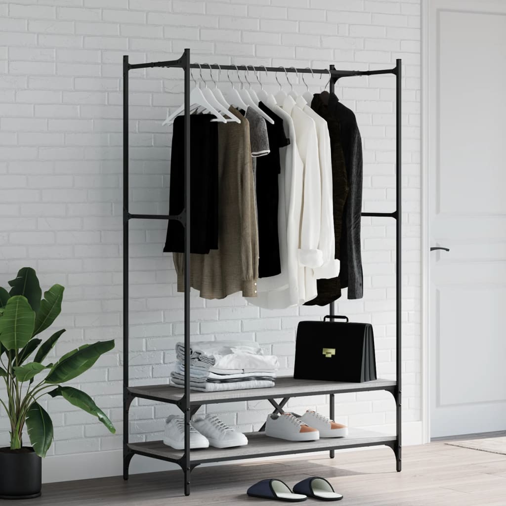 vidaXL Garment Rack with Shelves Engineered Wood Black