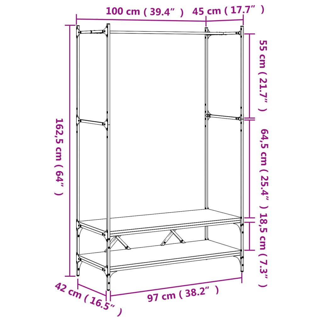 vidaXL Garment Rack with Shelves Engineered Wood Black