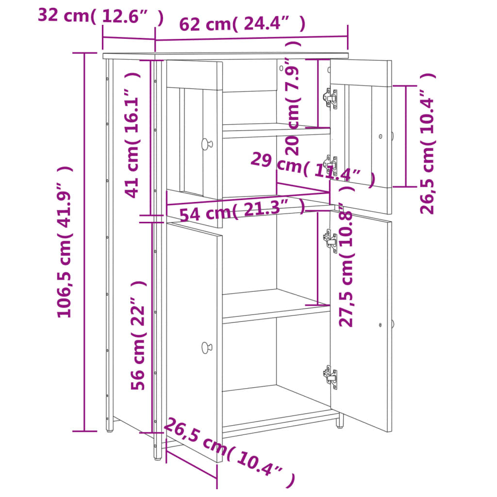 vidaXL Tall Cabinet 62x32x106.5 cm Engineered Wood Sonoma Oak