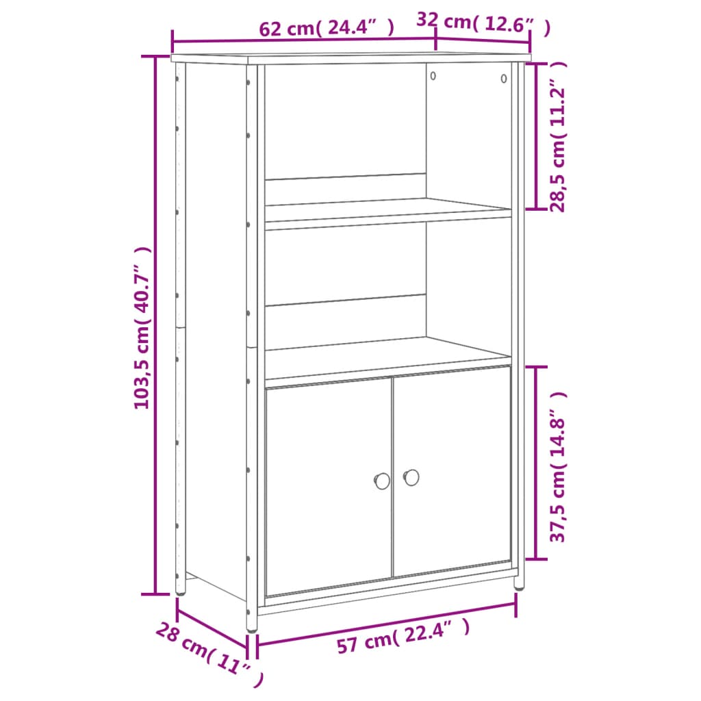 vidaXL Hoge kast 62x36x121,5 cm bewerkt hout sonoma eiken