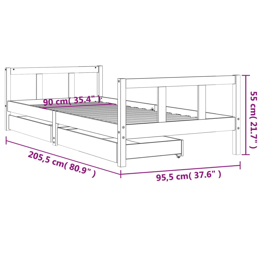 vidaXL Kinderbedframe met lades 80x200 cm massief grenenhout